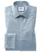  Classic Fit Non-iron Twill Gingham Teal Cotton Dress Shirt Single Cuff Size 15/33 By Charles Tyrwhitt