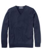  Navy Superfine Merino Seamless V-neck Merino Wool Sweater Size Large By Charles Tyrwhitt