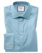  Slim Fit Non-iron Teal Triangle Weave Cotton Dress Shirt Single Cuff Size 14.5/32 By Charles Tyrwhitt