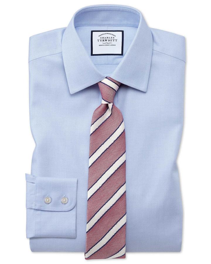 Charles Tyrwhitt Classic Fit Non-iron Step Weave Sky Blue Cotton Dress Shirt French Cuff Size 15/33 By Charles Tyrwhitt
