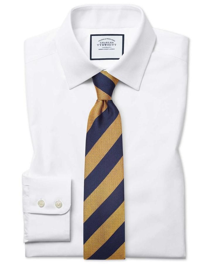  Classic Fit White Egyptian Cotton Poplin Dress Shirt Single Cuff Size 15.5/32 By Charles Tyrwhitt