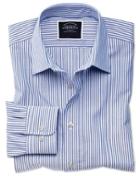  Slim Fit Non-iron Royal Blue Bengal Stripe Oxford Cotton Casual Shirt Single Cuff Size Large By Charles Tyrwhitt