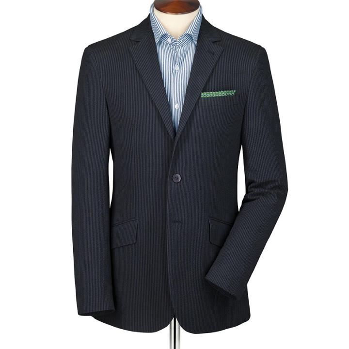 Charles Tyrwhitt Charles Tyrwhitt Navy And Black Stripe Seersucker Slim Fit Jacket (36 Regular)