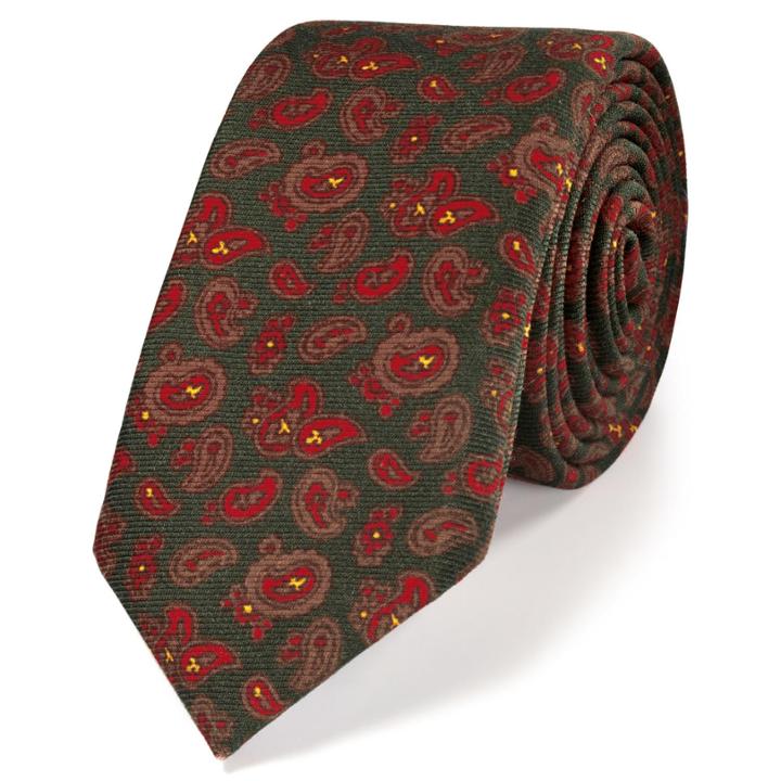 Charles Tyrwhitt Charles Tyrwhitt Luxury Slim Green Paisley Printed Wool Tie