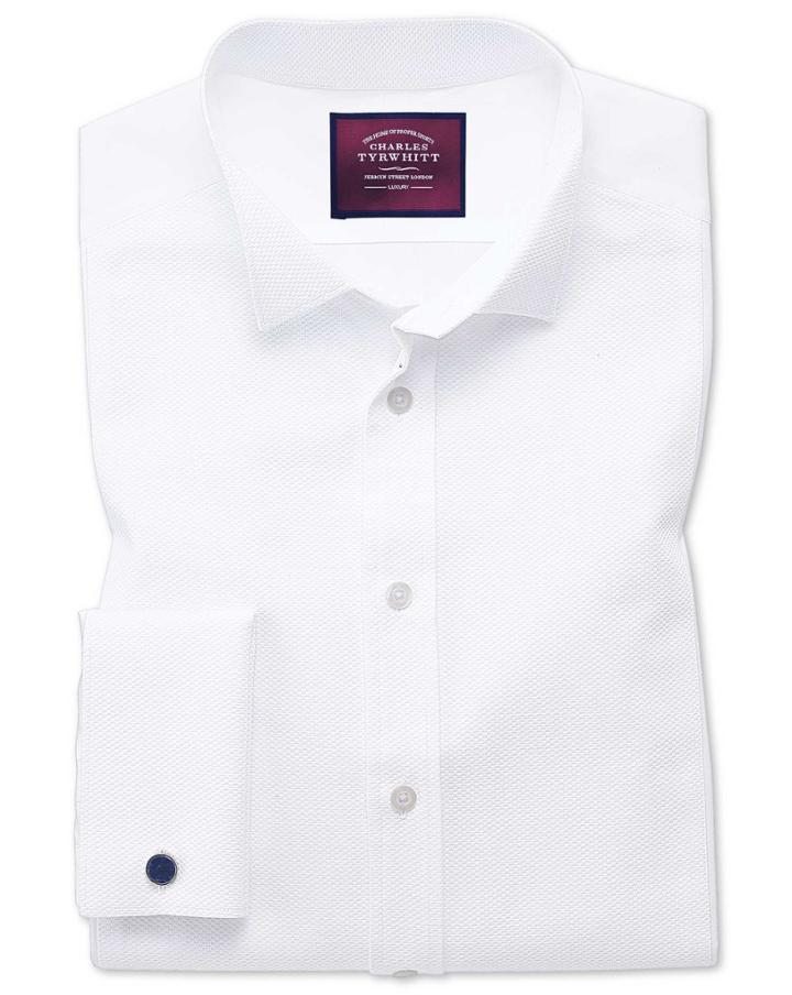  Slim Fit Wing Collar Luxury Marcella Bib Front White Tuxedo Egyptian Cotton Dress Shirt French Cuff Size 15/33 By Charles Tyrwhitt