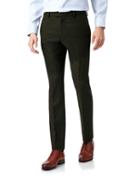  Dark Green Flannel Wool Tailored Pants Size W34 L30 By Charles Tyrwhitt