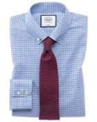  Slim Fit Non-iron Button-down Sky Blue Check Cotton Dress Shirt Single Cuff Size 15.5/35 By Charles Tyrwhitt
