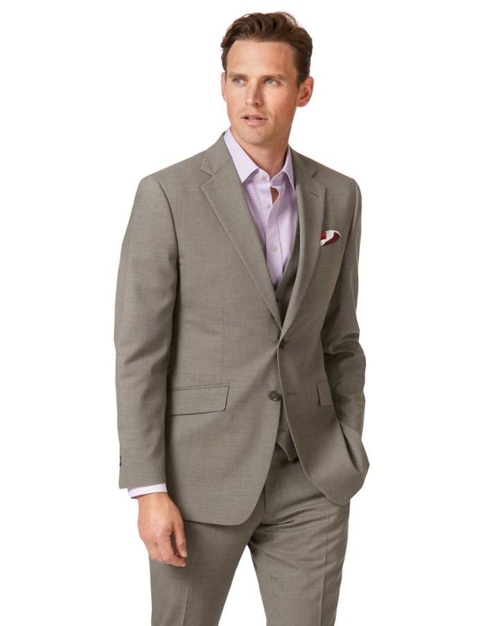  Natural Puppytooth Slim Fit Panama Business Suit Wool Jacket Size 38 By Charles Tyrwhitt