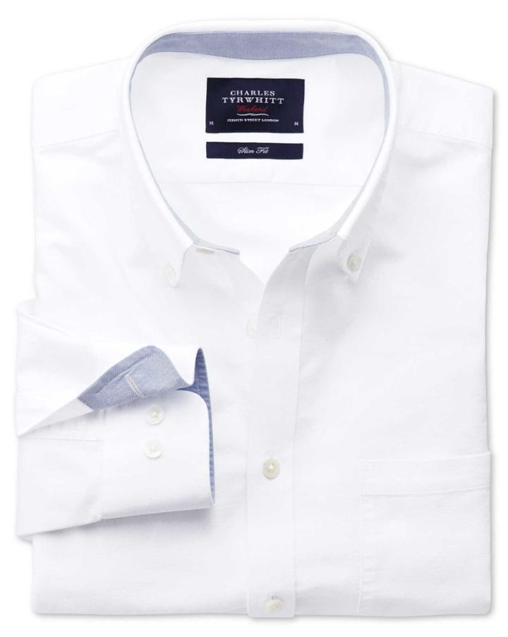 Charles Tyrwhitt Charles Tyrwhitt Classic Fit White Washed Oxford Cotton Dress Shirt Size Large