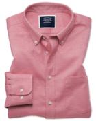  Slim Fit Light Red Plain Soft Washed Non-iron Twill Cotton Casual Shirt Single Cuff Size Large By Charles Tyrwhitt