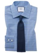  Extra Slim Fit Non-iron Blue And Gold Prince Of Wales Check Cotton Dress Shirt French Cuff Size 14.5/32 By Charles Tyrwhitt