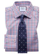  Extra Slim Fit Poplin Multi Red Check Cotton Dress Shirt French Cuff Size 14.5/33 By Charles Tyrwhitt