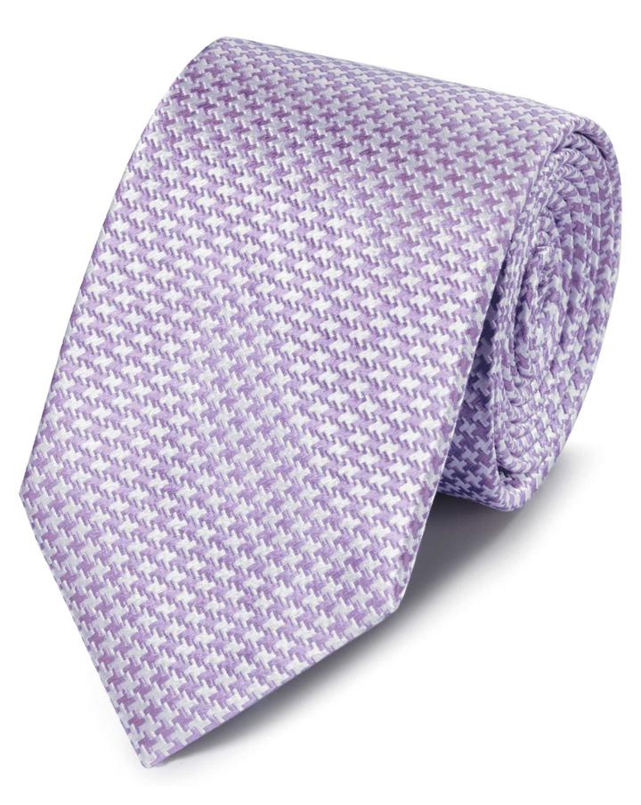  Lilac Silk Stain Resistant Puppytooth Classic Tie By Charles Tyrwhitt