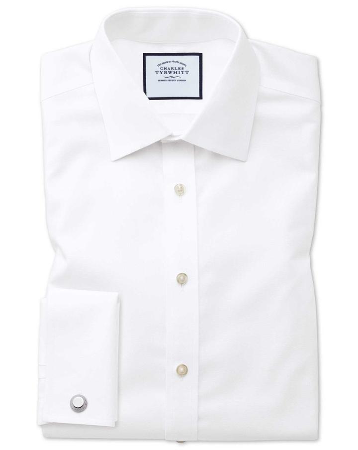  Slim Fit Non-iron Royal Panama White Cotton Dress Shirt Single Cuff Size 15.5/32 By Charles Tyrwhitt