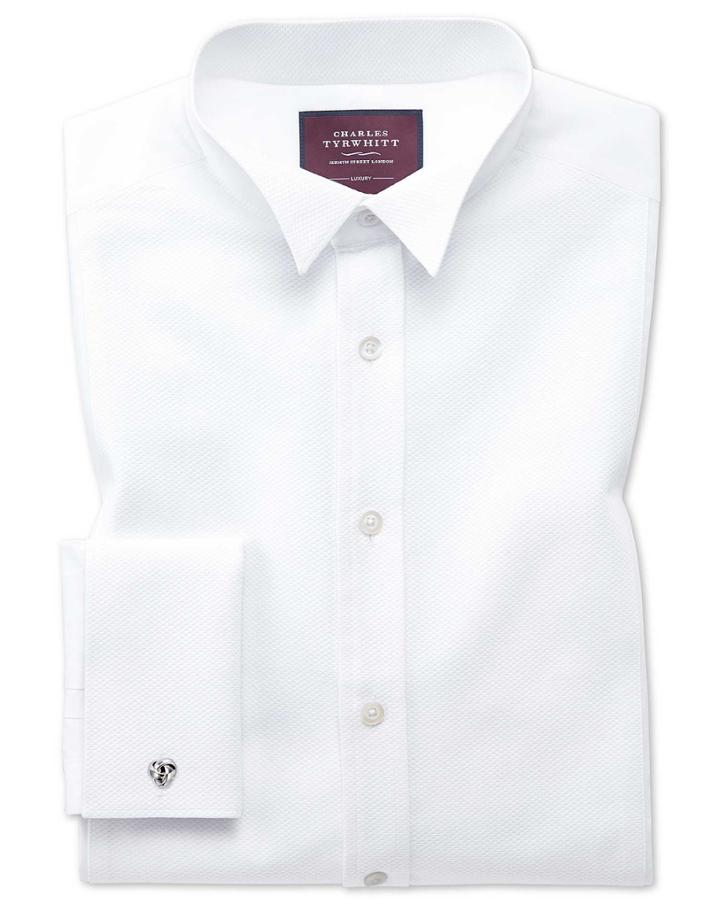  Slim Fit Wing Collar Luxury Marcella Bib Front White Tuxedo Egyptian Cotton Dress Shirt French Cuff Size 15/35 By Charles Tyrwhitt