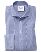Charles Tyrwhitt Extra Slim Fit Spread Collar Non-iron Bengal Stripe Navy Cotton Dress Shirt French Cuff Size 14.5/32 By Charles Tyrwhitt