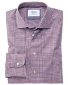 Charles Tyrwhitt Extra Slim Fit Semi-spread Collar Business Casual Gingham Red And Navy Cotton Dress Shirt Single Cuff Size 14.5/32 By Charles Tyrwhitt