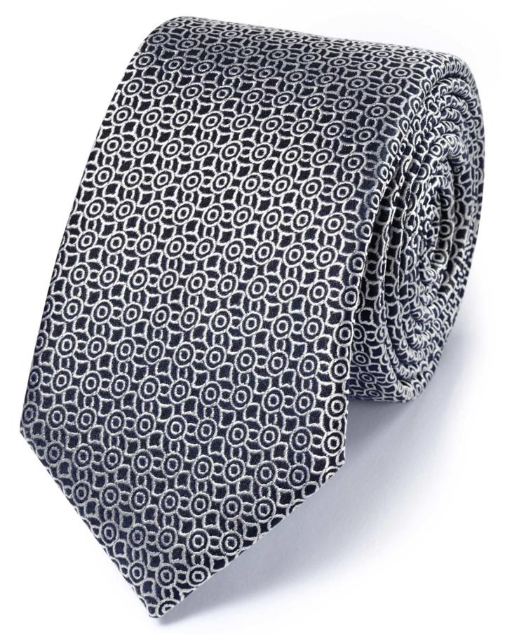 Charles Tyrwhitt Charles Tyrwhitt Slim Navy And Silver Silk Classic Circle Tie