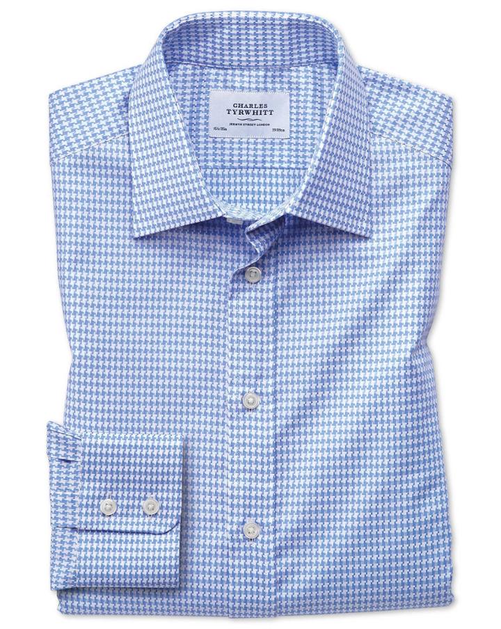 Charles Tyrwhitt Classic Fit Large Puppytooth Sky Blue Cotton Dress Shirt Single Cuff Size 15.5/34 By Charles Tyrwhitt