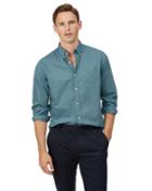  Slim Fit Green Soft Washed Stretch Poplin Plain Cotton Casual Shirt Single Cuff Size Medium By Charles Tyrwhitt
