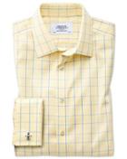 Charles Tyrwhitt Slim Fit Non-iron Prince Of Wales Yellow And Royal Blue Cotton Dress Shirt French Cuff Size 14.5/32 By Charles Tyrwhitt