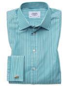 Charles Tyrwhitt Slim Fit Bengal Stripe Green Cotton Dress Shirt Single Cuff Size 15/33 By Charles Tyrwhitt