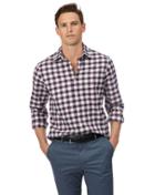  Slim Fit Berry And White Check Soft Wash Non-iron Stretch Oxford Cotton Casual Shirt Single Cuff Size Medium By Charles Tyrwhitt