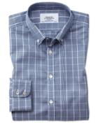 Charles Tyrwhitt Extra Slim Fit Button-down Non-iron Prince Of Wales Navy Blue And White Cotton Dress Shirt Single Cuff Size 15/33 By Charles Tyrwhitt