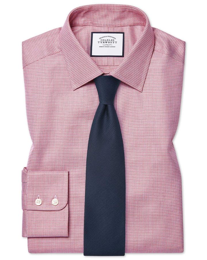  Slim Fit Egyptian Cotton Chevron Pink Dress Shirt Single Cuff Size 14.5/32 By Charles Tyrwhitt