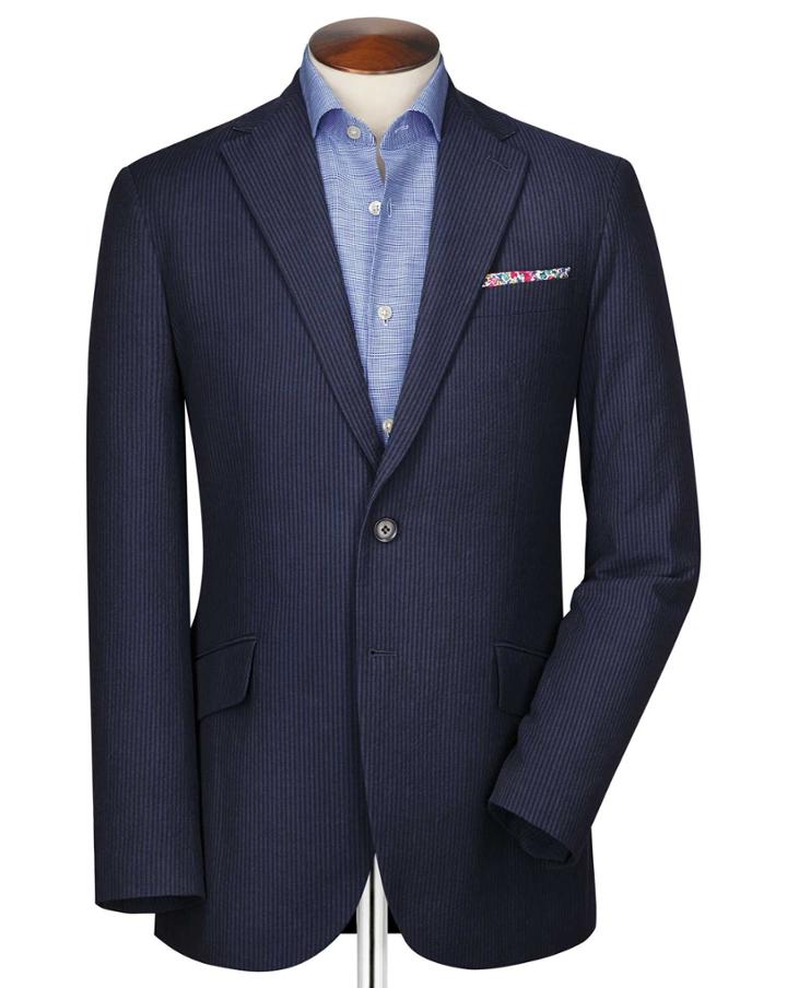 Charles Tyrwhitt Charles Tyrwhitt Slim Fit Black And Blue Striped Seersucker Cotton Jacket Size 36