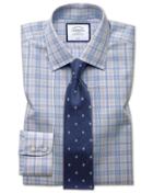  Classic Fit Non-iron Prince Of Wales Grey And Aqua Cotton Dress Shirt French Cuff Size 15.5/33 By Charles Tyrwhitt