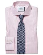  Slim Fit Cutaway Non-iron Soft Twill Pink Stripe Cotton Dress Shirt Single Cuff Size 15/33 By Charles Tyrwhitt