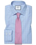  Classic Fit Non-iron Sky Blue Prince Of Wales Check Cotton Dress Shirt Single Cuff Size 15.5/33 By Charles Tyrwhitt