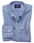 Charles Tyrwhitt Extra Slim Fit Button-down Non-iron Oxford Gingham Royal Blue Cotton Casual Shirt Single Cuff Size Xs By Charles Tyrwhitt