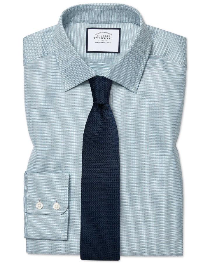  Extra Slim Fit Egyptian Cotton Chevron Teal Dress Shirt Single Cuff Size 14.5/32 By Charles Tyrwhitt