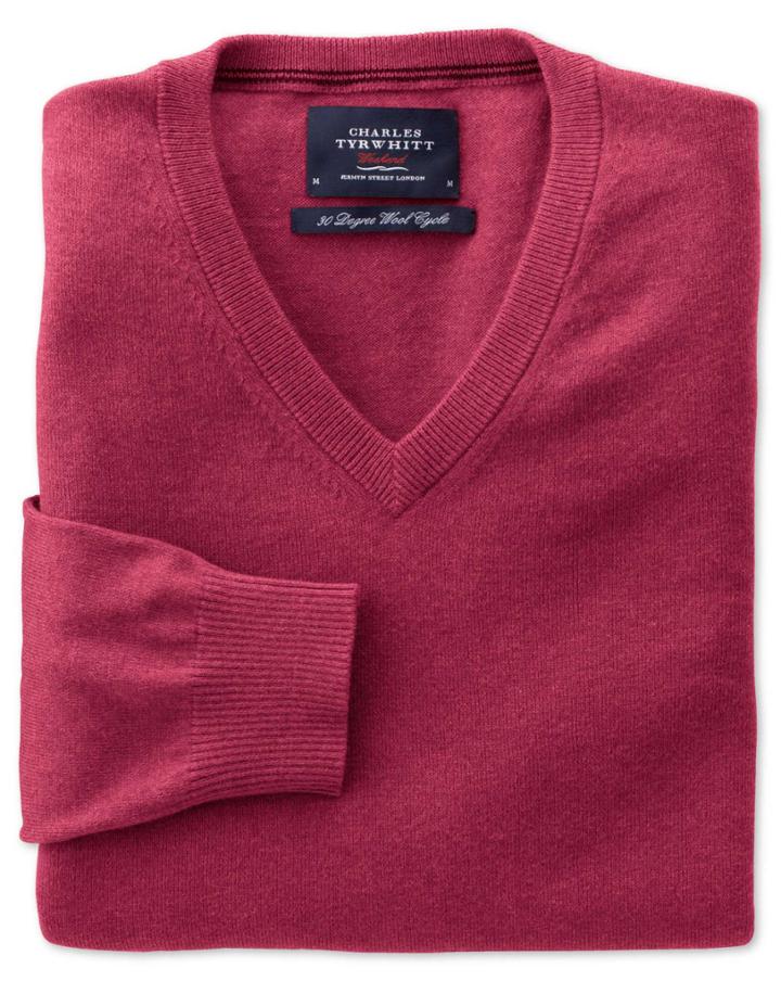Charles Tyrwhitt Charles Tyrwhitt Coral Cotton Cashmere V-neck Jumper