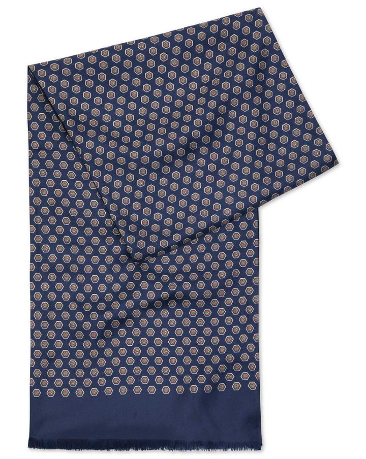  Navy Printed Silk Scarf By Charles Tyrwhitt