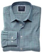  Classic Fit Non-iron Green And Blue Gingham Oxford Cotton Casual Shirt Single Cuff Size Large By Charles Tyrwhitt