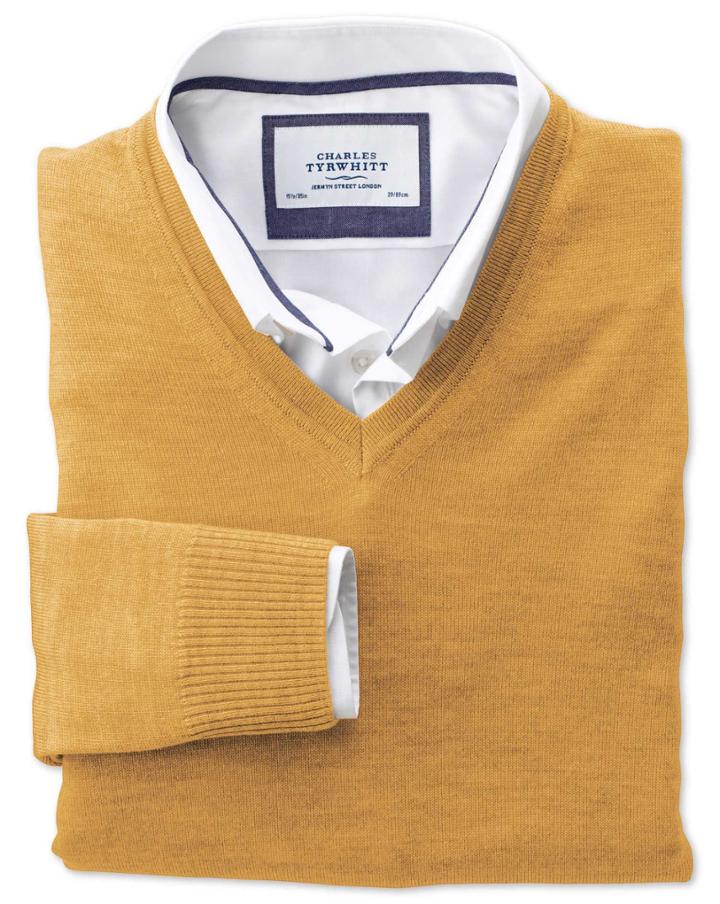 Charles Tyrwhitt Charles Tyrwhitt Yellow Merino Wool V-neck Sweater Size Small