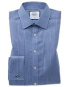  Classic Fit Non-iron Royal Blue Puppytooth Cotton Dress Shirt Single Cuff Size 15/33 By Charles Tyrwhitt