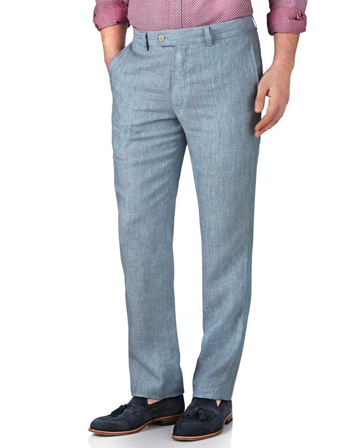 Charles Tyrwhitt Light Blue Slim Fit Linen Tailored Pants Size W34 L34 By Charles Tyrwhitt