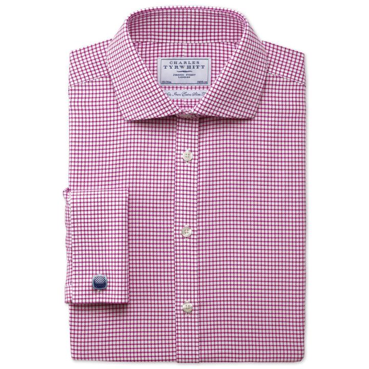 Charles Tyrwhitt Charles Tyrwhitt Raspberry Basket Weave Check Non-iron Spread Extra Slim Fit Shirt (14.5 - 33)