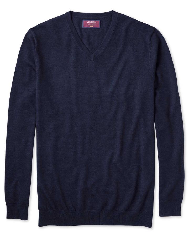  Navy Merino Silk V-neck Merino Silk Sweater Size Medium By Charles Tyrwhitt