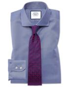  Slim Fit Mid-blue Non-iron Twill Spread Collar Cotton Dress Shirt Single Cuff Size 14.5/32 By Charles Tyrwhitt