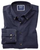  Classic Fit Blue Herringbone Melange Cotton Casual Shirt Single Cuff Size Medium By Charles Tyrwhitt