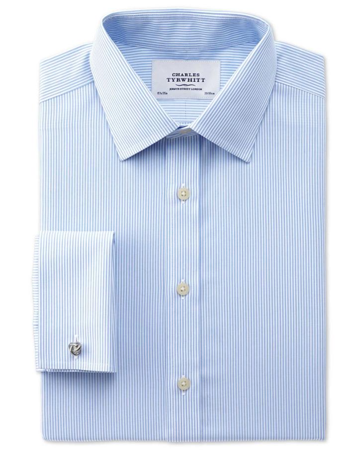 Charles Tyrwhitt Charles Tyrwhitt Classic Fit Non-iron Bengal Stripe Sky Blue Cotton Dress Shirt Size 15/33