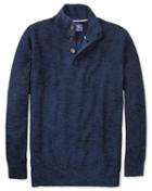 Charles Tyrwhitt Charles Tyrwhitt Indigo Blue Heather Button Neck Cotton Sweater Size Large