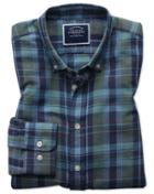  Classic Fit Navy And Green Check Cotton Linen Twill Casual Shirt Single Cuff Size Medium By Charles Tyrwhitt
