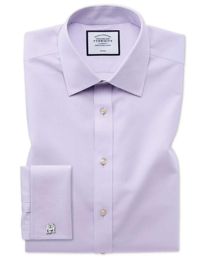  Classic Fit Non-iron Poplin Lilac Cotton Dress Shirt French Cuff Size 15/33 By Charles Tyrwhitt