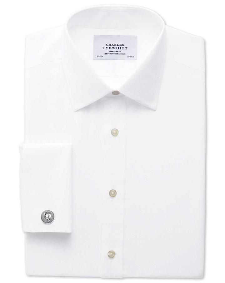 Charles Tyrwhitt Charles Tyrwhitt Slim Fit Non-iron Poplin White Cotton Dress Shirt Size 14.5/32